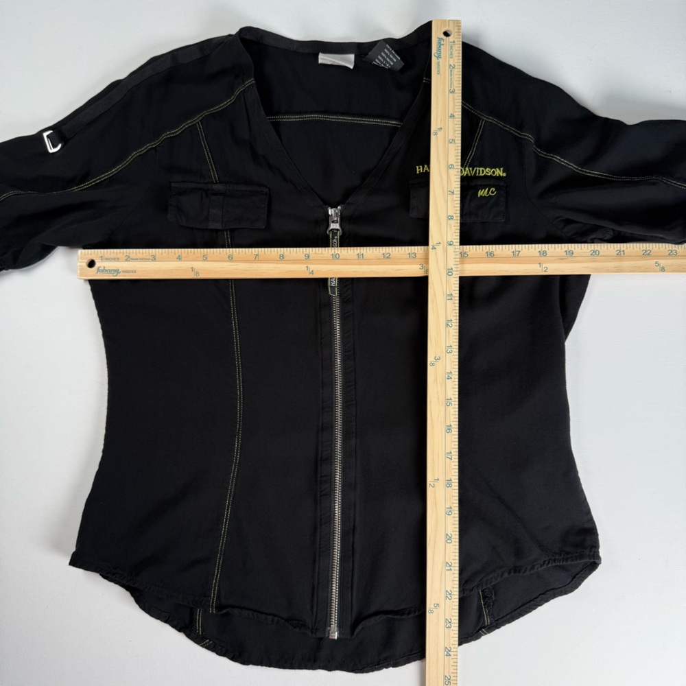Harley-Davidson MC Black‎ Short Sleeve Full Zip-Up Shirt Women's Size Medium - Picture 10 of 12